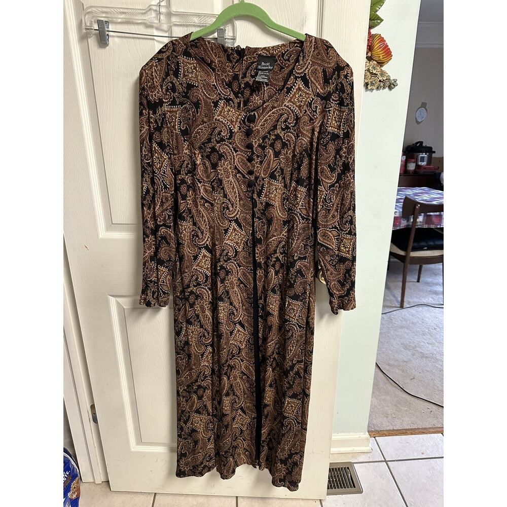 Vnt 90's Brett Alixander Dress Paisley 11/12 Med Button Up Maxi Witchy Modest